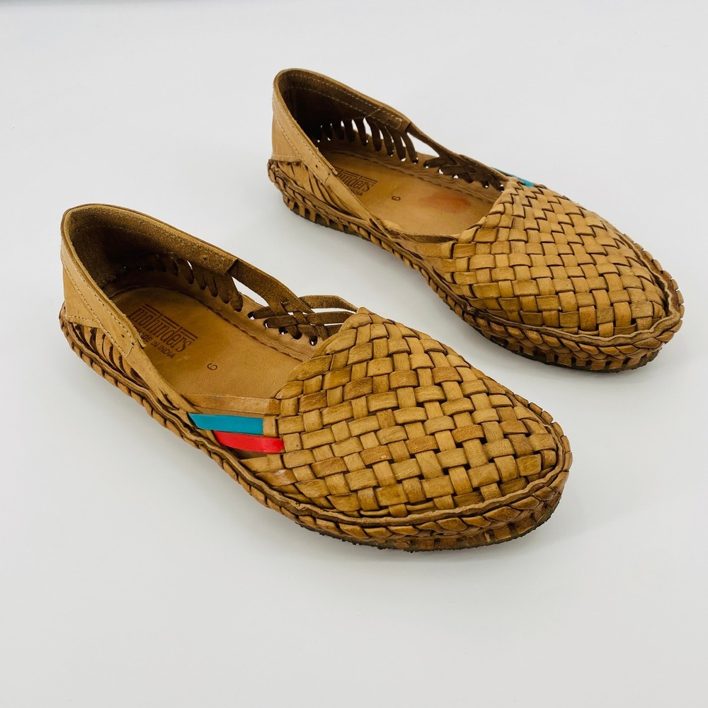 Mohinders Woven City Slippers Womens 6 Tan Leather Huarache Flats